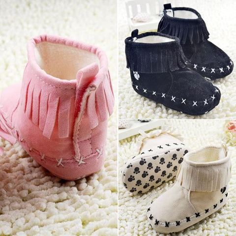 Baby Fringe Paw Print Soft Shoes Boots
