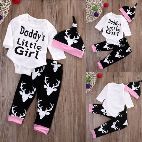 (Daddy's little girl) Deer/hunting Themed 3 Piece Set. Onesie/Romper Pants and Hat