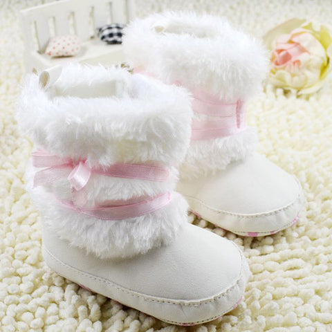 Baby Bowknot Soft and Warm Fleece Boots with Fur. Winter Shoes