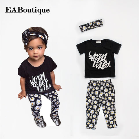 "Worn to be wild" Girls 3 Piece Set. Pants Shirt and Headband