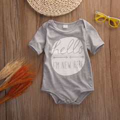 "Hello, Im new here" Baby Onesie Romper Black or Gray - DestinationBaby